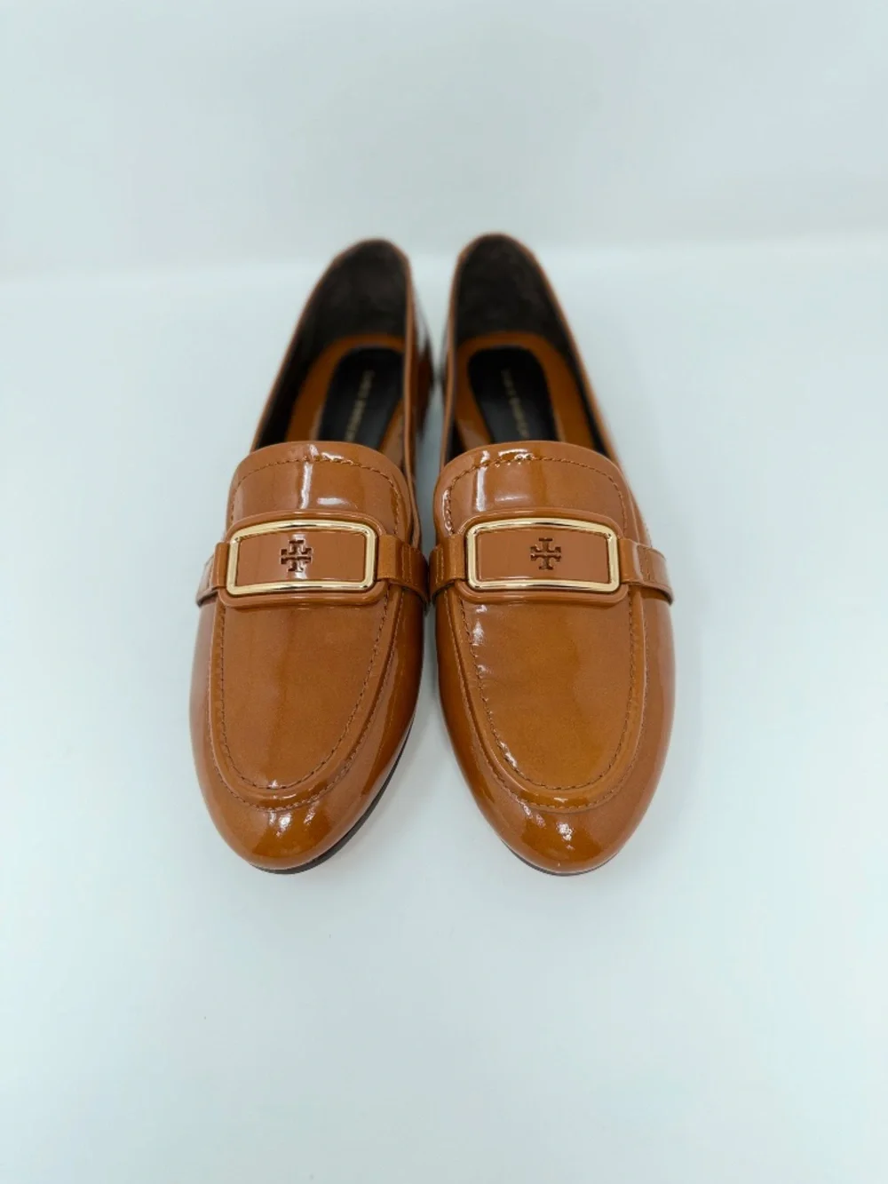 New Tory Burch Georgia Patent Leather Loafer Tan Cuoio Sz 7